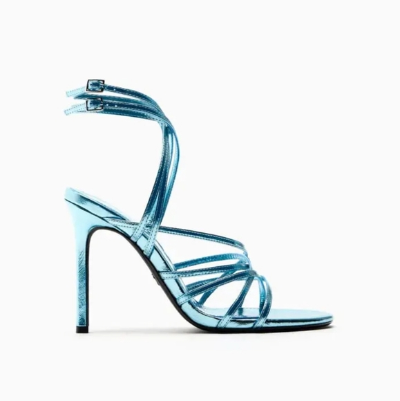 ZARA METALLIC LEATHER HEEL SANDAL SIZE 8 - Picture 3 of 8